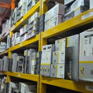 Warehouse shelving with boxed automotive spare parts