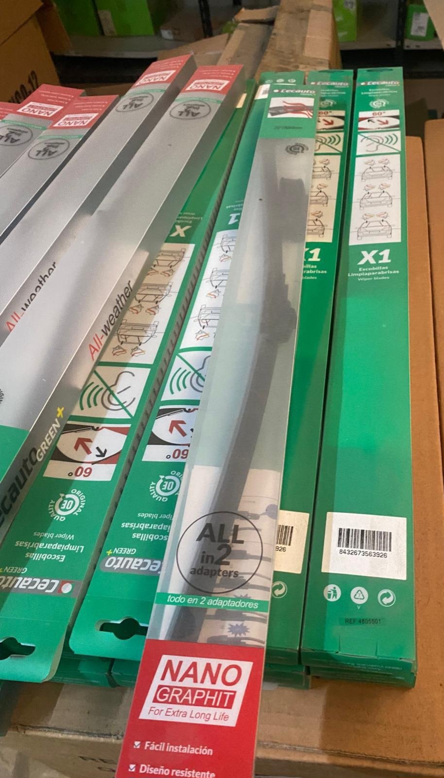 Close-up of boxed windshield wiper blades