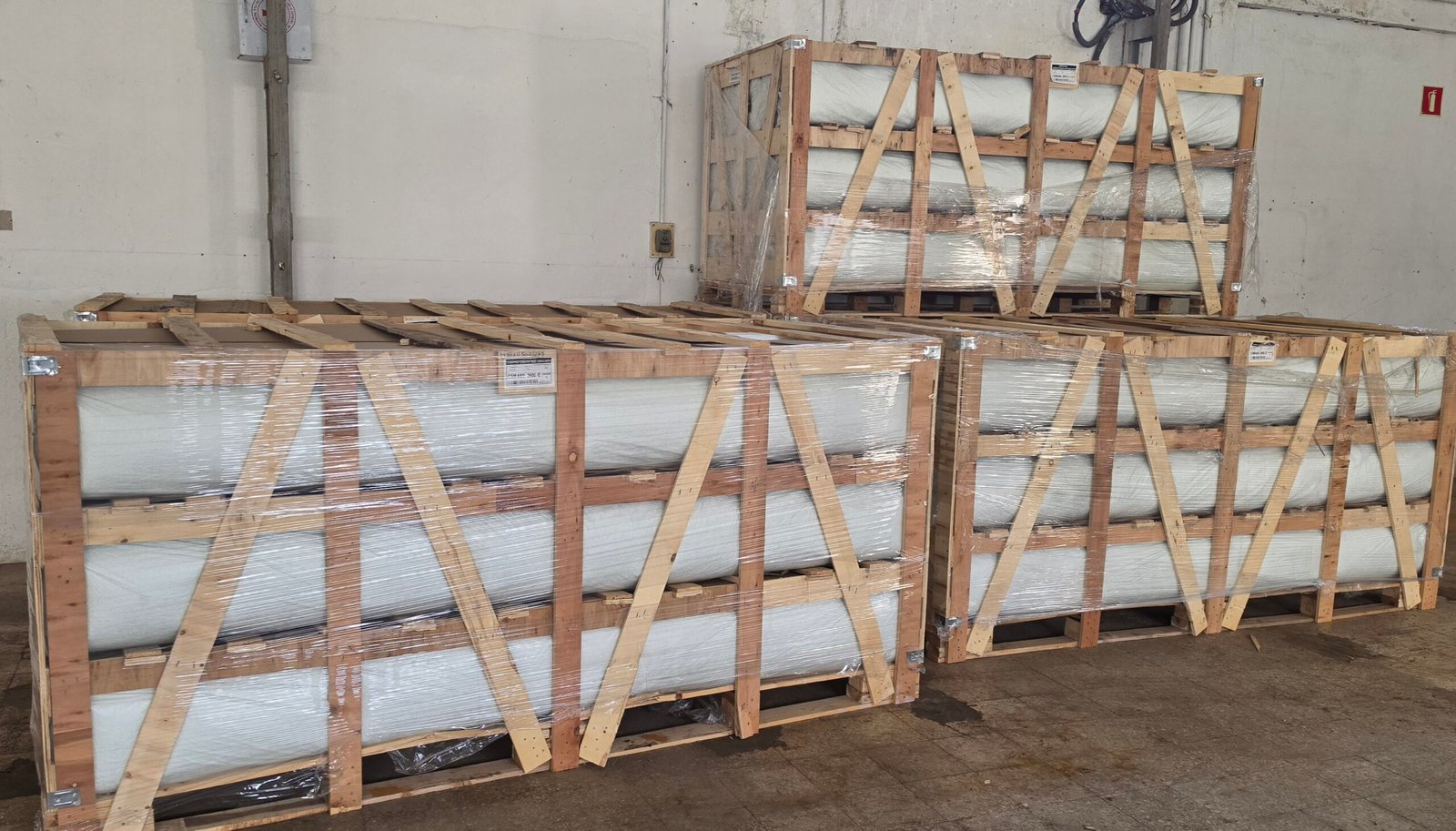 Fiberglass chopped strand mat rolls stock, wide warehouse view